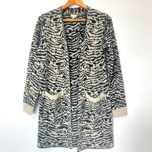 Hem & Thread Open Front Long Animal Print Knit Cardigan Sweater Pockets Size S